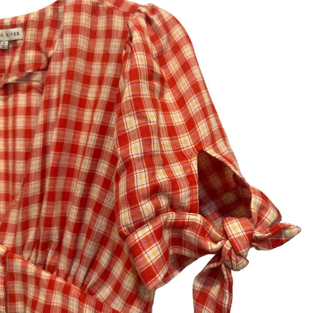 Moon River Red Gingham Midi Dress - Picture 3 of 14
